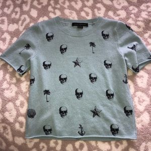 Skull Cashmere light blue crop knit top size XS